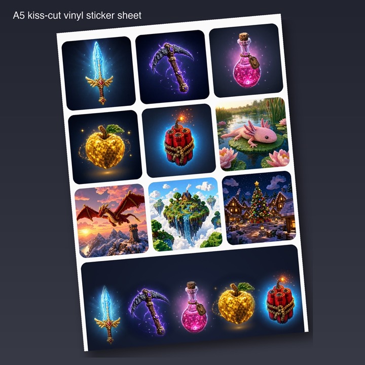Pixel Art Loot and Worlds Sticker Sheet