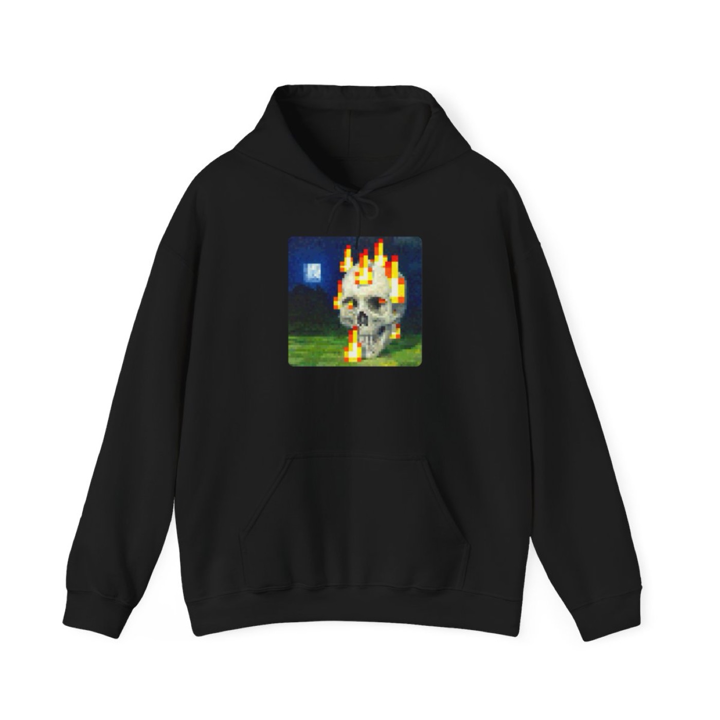 Skull on Fire Pixel Art Hoodie