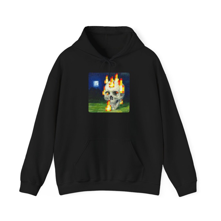 Skull on Fire Pixel Art Hoodie