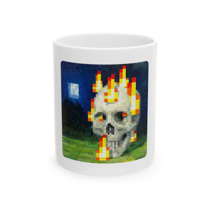 Skull on Fire Pixel Art Mug