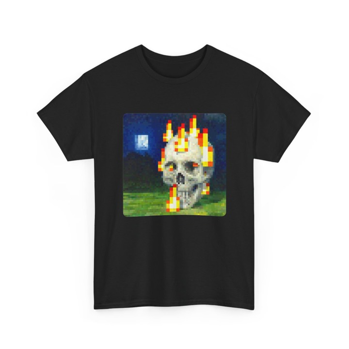 Skull on Fire Pixel Art T-Shirt